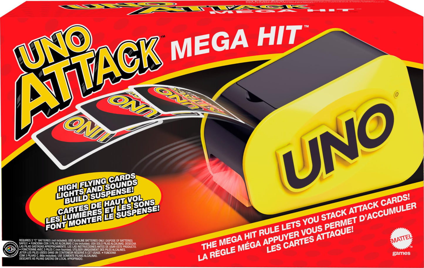 Mattel Games UNO Attack Mega Hit Card Game with Random-Action Launcher with Lights & Sounds & 112 Cards, Kid, Teen & Adult Game Night Ages 7 Years & Older Mattel Games