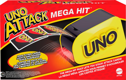 Mattel Games UNO Attack Mega Hit Card Game with Random-Action Launcher with Lights & Sounds & 112 Cards, Kid, Teen & Adult Game Night Ages 7 Years & Older Mattel Games