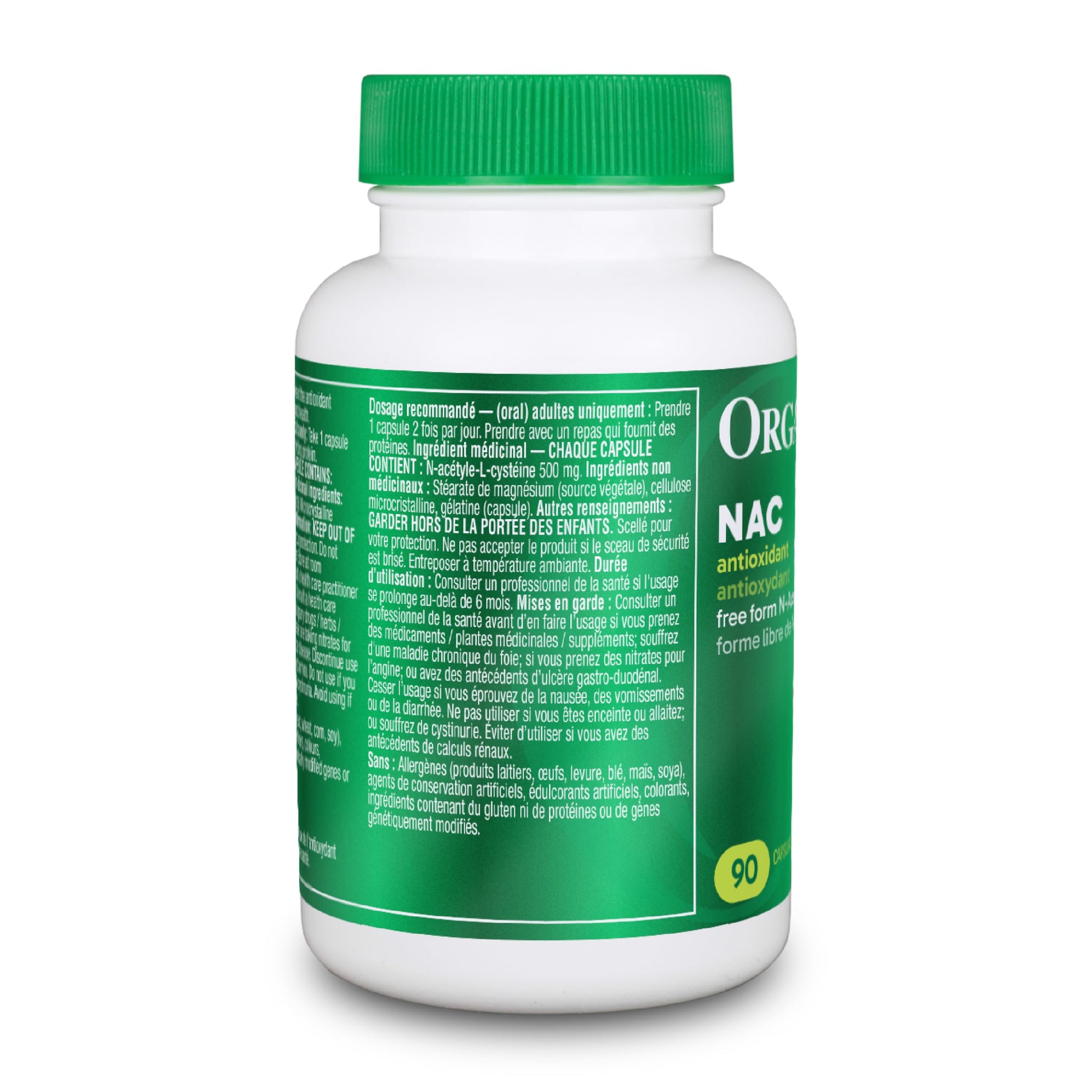 Organika Canadian-Made NAC (N-Acetyl-L-Cysteine) 500mg- Supports Antioxidant Glutathione Levels, Immune System Support, Liver and Detox Support- 90 caps