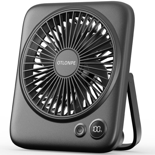Otlonpe Personal Rechargeable Desk Fan Portable, 4000mAh 5-22 Hrs, Small Quiet Battery Powered Portable Fans for Bedroom Travel Office Home Table, Led Display, Cordless, 4-Speed, 6.5 Inch (Black)