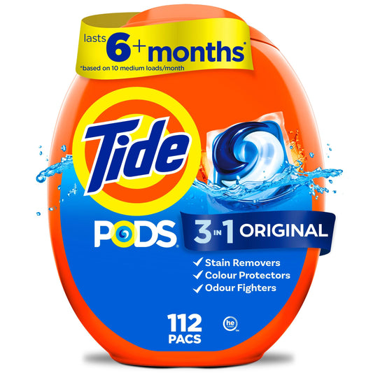 Tide PODS Laundry Detergent Pacs, Original Scent, Powerful 3-in-1 Clean in one Step, HE Compatible, 112 Count
