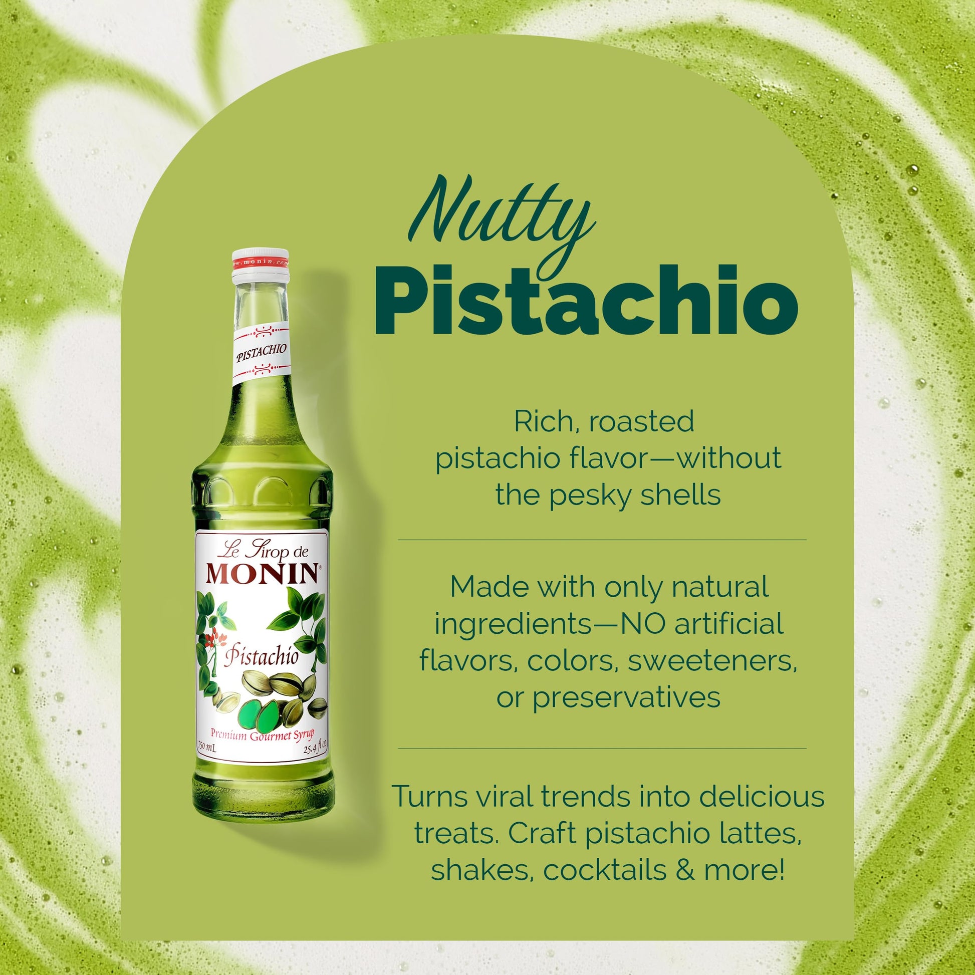 Monin Pistachio Syrup – Roasted Nutty Flavor for Coffee, Lattes, Mochas & Cocktails – 750 ml Vegan & Gluten-Free