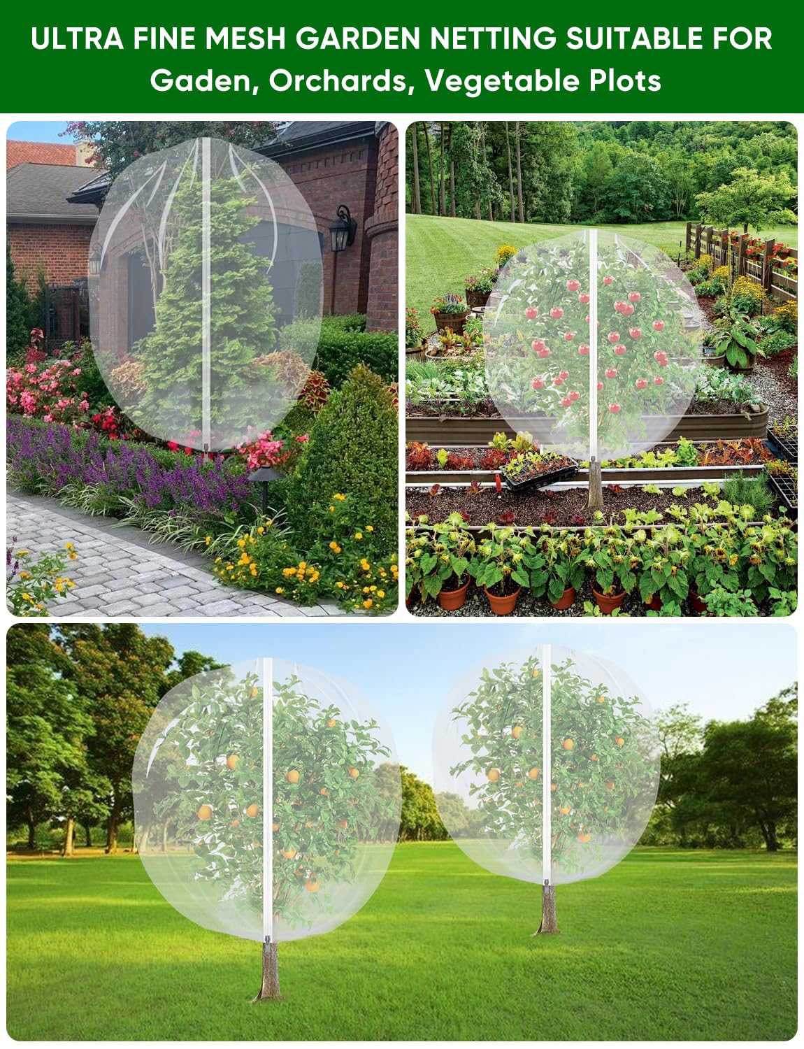 4Pack Garden Fruit Tree Netting for Cicadas with Zipper 150 x 120cm Garden Bird Mesh Netting for Blueberry Bushes with Drawstring,Insect Plant Protection Mesh Net Bags for Tomato,Cicada,Animals