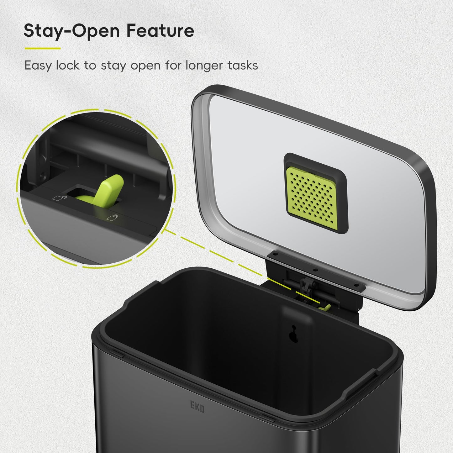 EKO Madison Matte Black 50 Liter/13.2 Gallon Step Trash Can with Inner Liner - Fingerprint Resistant Finish EKO