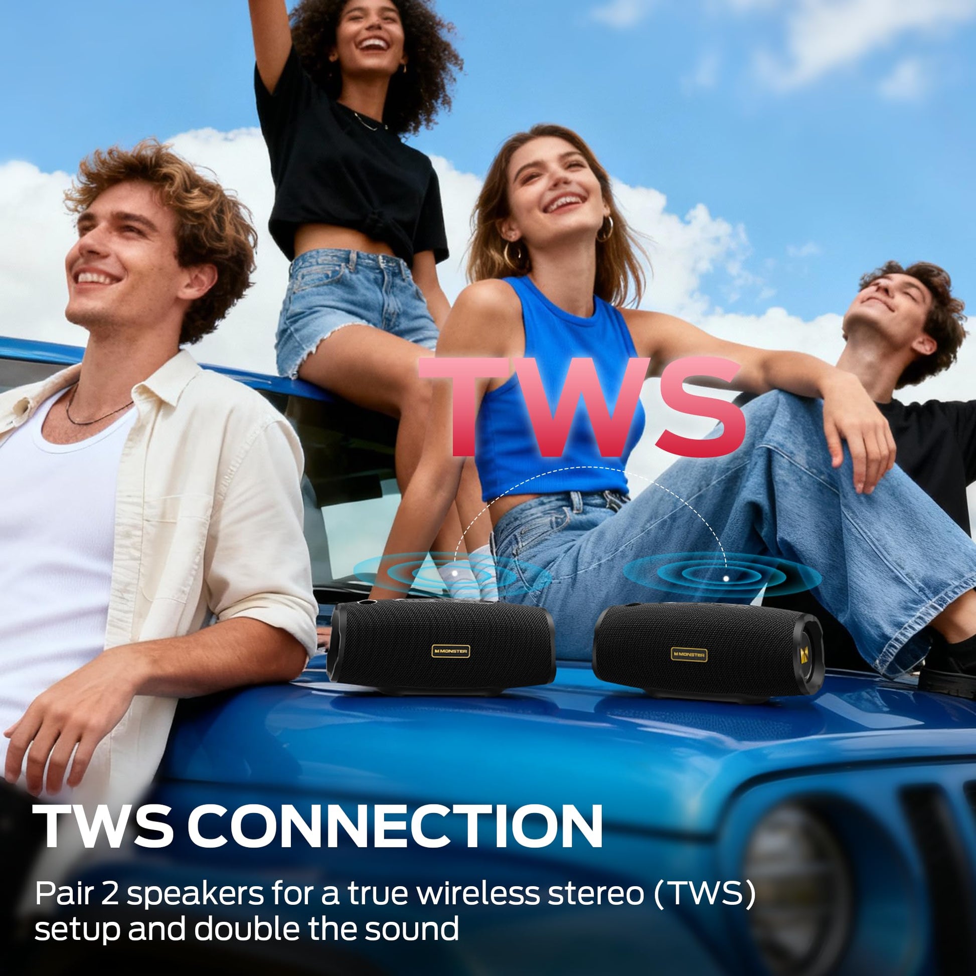 Monster S380 Bluetooth Speaker, Portable Speaker with 40W Stereo Sound, 20H Playtime, IPX6 Waterproof, Bluetooth 6.0, Support AUX/TF Card, TWS Pairing Wireless Speaker for Outdoor Travel Party - Available at All In One Marketplace Canada