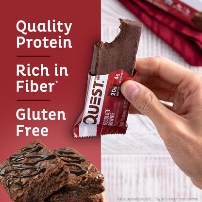Quest Nutrition Chocolate Brownie Flavour Protein Bar, High Protein, High Fibre, Low Sugar, Keto Friendly, 20g Protein, 1g Sugar, 12ct