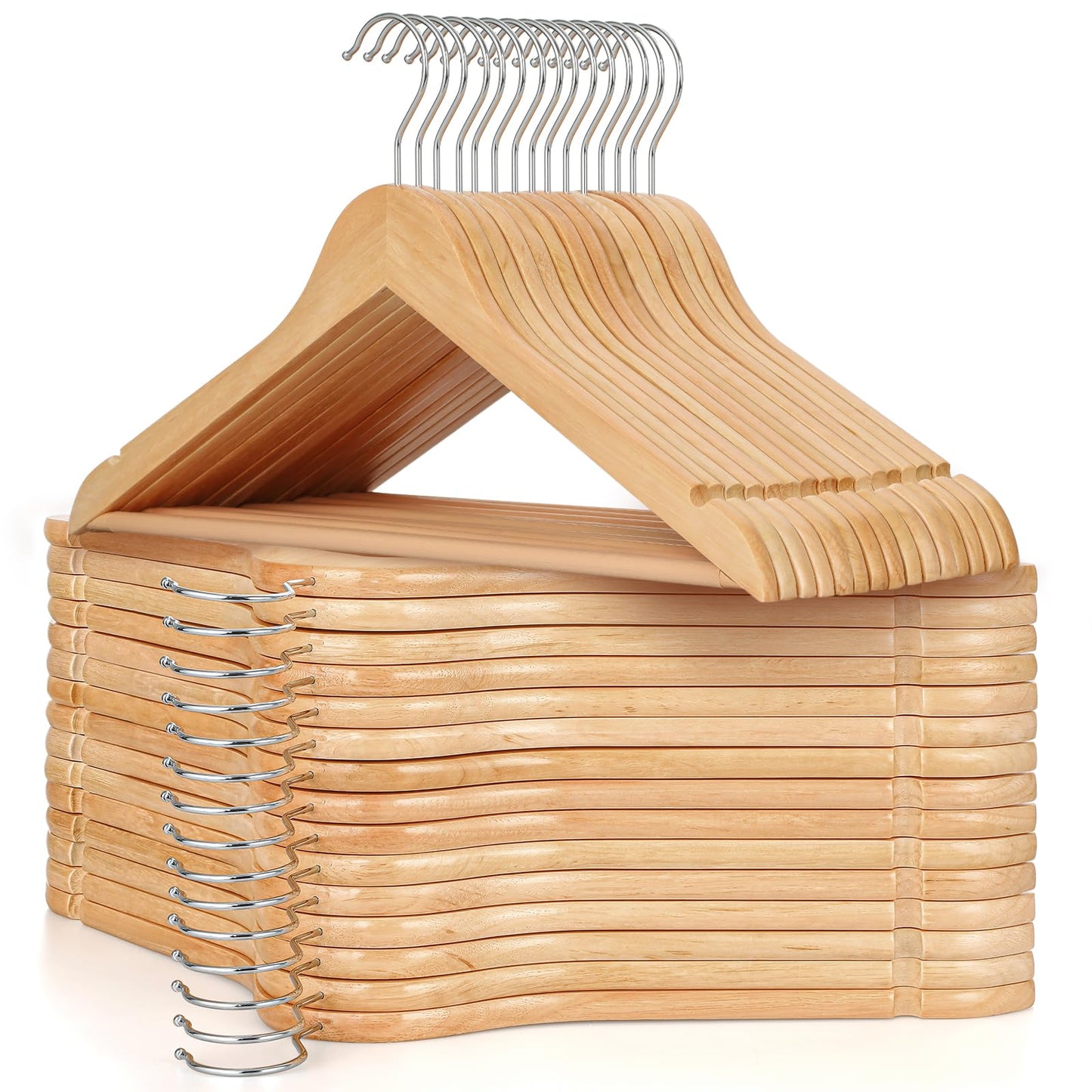 TOPIA HANGER Wooden Hangers (30 Pack), Natural Wooden Coat Hangers with Non Slip Pants Bar, 360°Swivel Hook and Shoulder Notches for Suit, Jacket, Pants, Smooth Finish Clothes Hangers - CT34N30 - Available at All In One Marketplace Canada