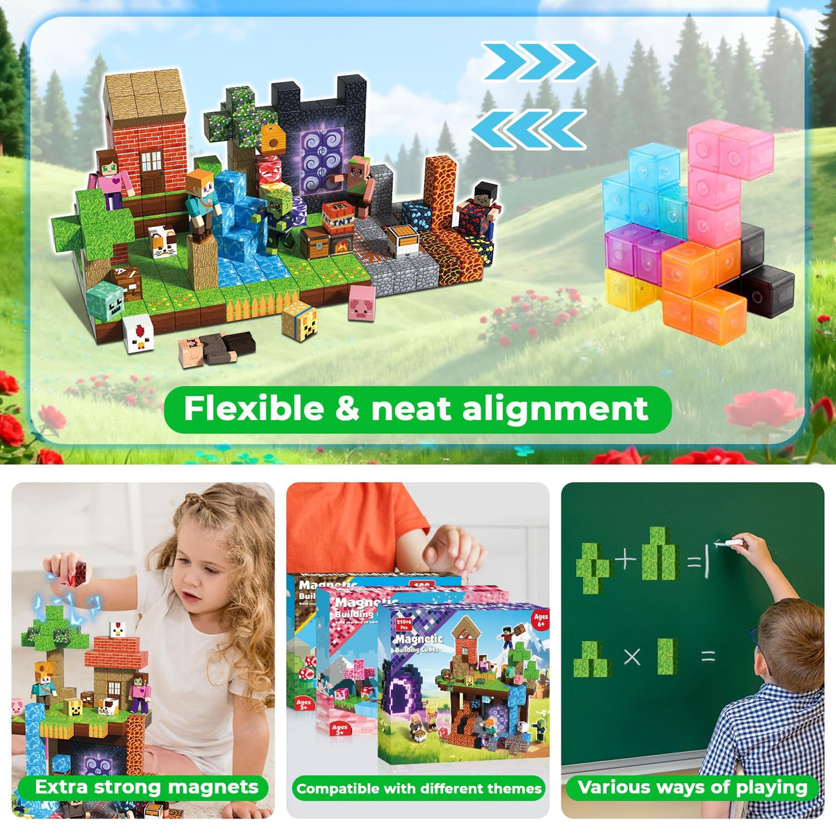 Magnetic Blocks -210PCS Magnetic Building Block for Kids Ages 4-8 9-12, Magnet Blocks Cubes with Collectible Doll Constructions Toy for Boys Girls, STEM Stacking Toys Christmas Halloween Easter Gifts 🍁 All In One Marketplace Canada