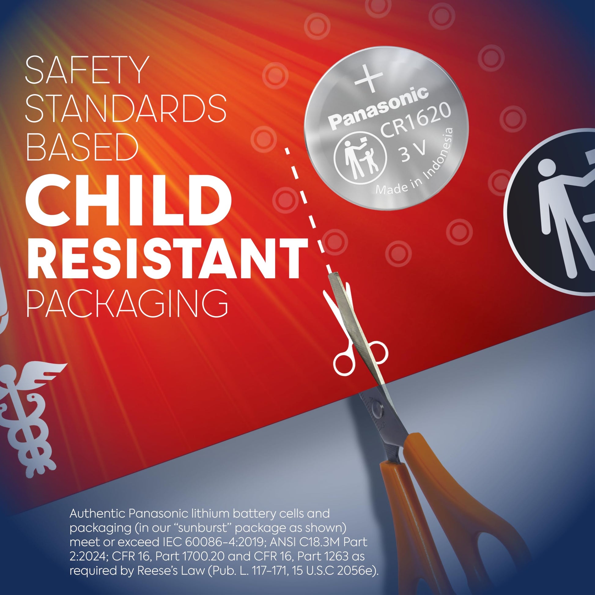 Panasonic CR1620 3.0 Volt Long Lasting Lithium Coin Cell Batteries in Child Resistant, Standards Based Packaging, 2-Battery Pack - Available at All In One Marketplace Canada