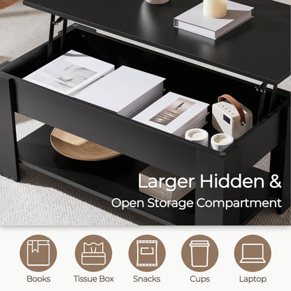 Yaheetech Coffee Table with Storage, Lift Top, 98cm L, Black Yaheetech