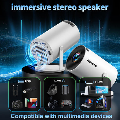 [2026 Upgraded] Mini Projector Support 4K 1080P FHD Auto Keystone 270° Rotatable with WiFi 6 and Bluetooth 5.2 Projector Portable Compatibile with HDMI/TV Stick/Memory Stick/Laptop,White