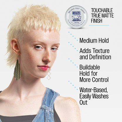 Reuzel Clay Matte Pomade, Medium Hold Matte Finish Hair Styling Clay, Lightweight & Flexible Texturizing Pomade for Volume & Definition With Aloe Vera & Vitamin E, 95g REUZEL
