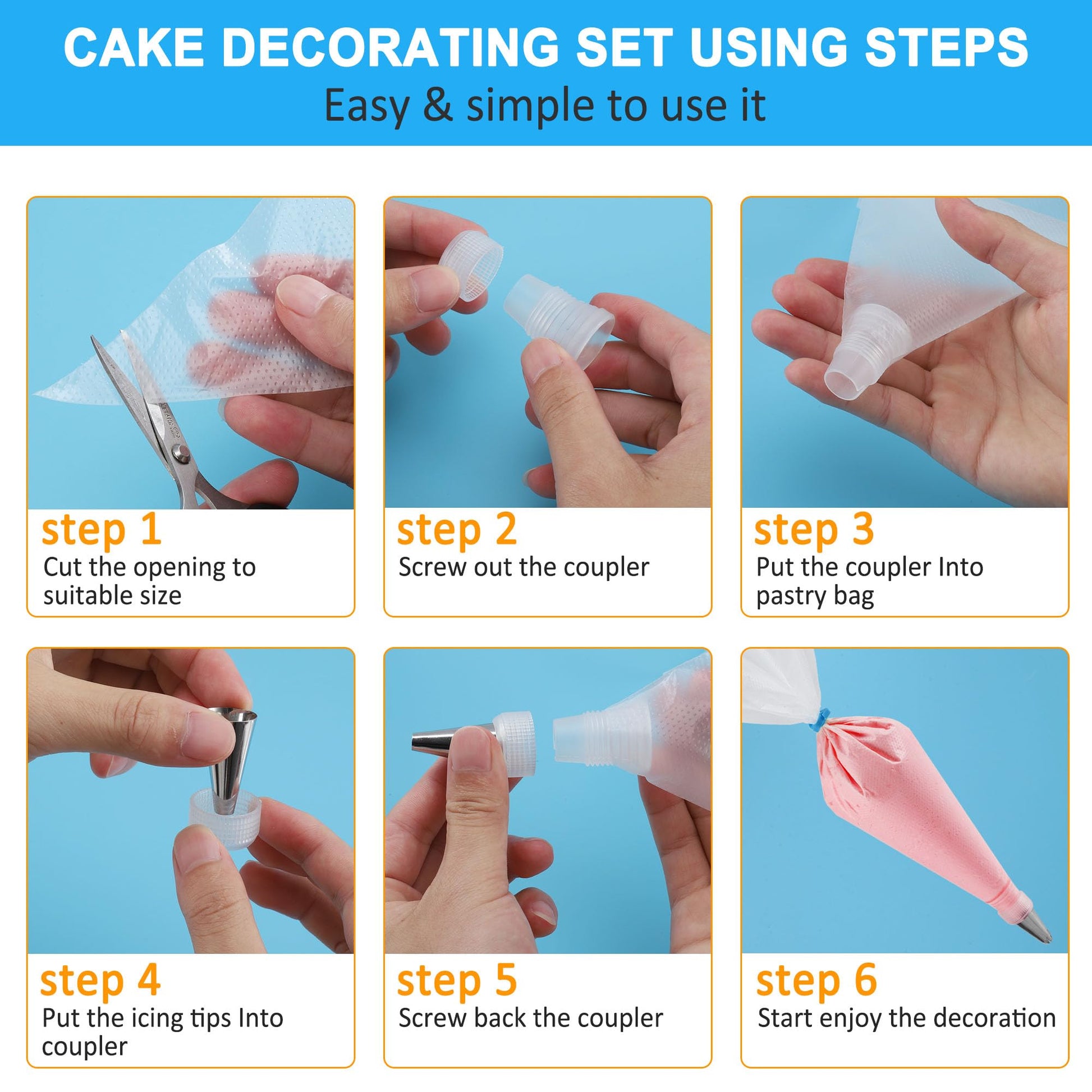 firstake Piping Bags and Tips Set - 100pcs 12 Inch Icing Bags with 14 Tips - Available at All In One Marketplace Canada