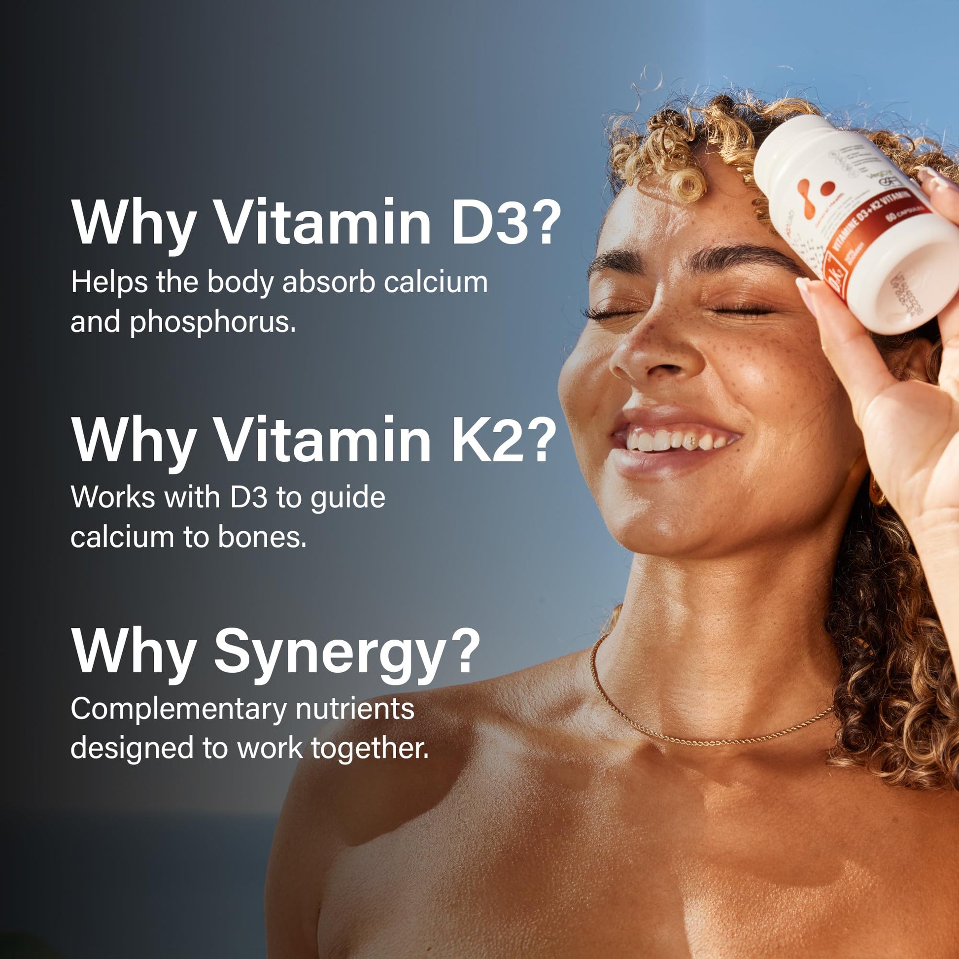 ATP LAB Vitamin D3K2 Supplement - 60 Vegetarian Capsules - 60 Day Supply - Plant-Based K2 MK-7 60 mcg & D3 1000 IU - Supports Bone & Teeth Health - Available at All In One Marketplace Canada