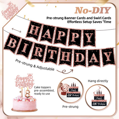 50Pcs 18th Birthday Decorations for Her, Rose Gold&Black Pre-Assembled Set. 🍁 All In One Marketplace Canada