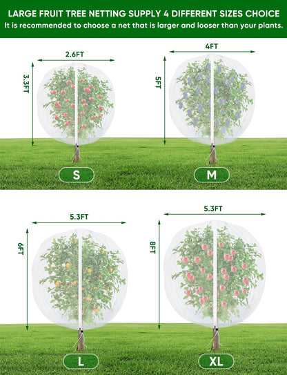 4Pack Garden Fruit Tree Netting for Cicadas with Zipper 150 x 120cm Garden Bird Mesh Netting for Blueberry Bushes with Drawstring,Insect Plant Protection Mesh Net Bags for Tomato,Cicada,Animals
