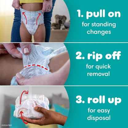 Pampers Diapers - Swaddlers 360 degrees - Size 3, 156 Count, up to 100% Leakproof Comfy Dry Fit, EZ Off Tabs Designed for Easy Changes, Pull On Diaper