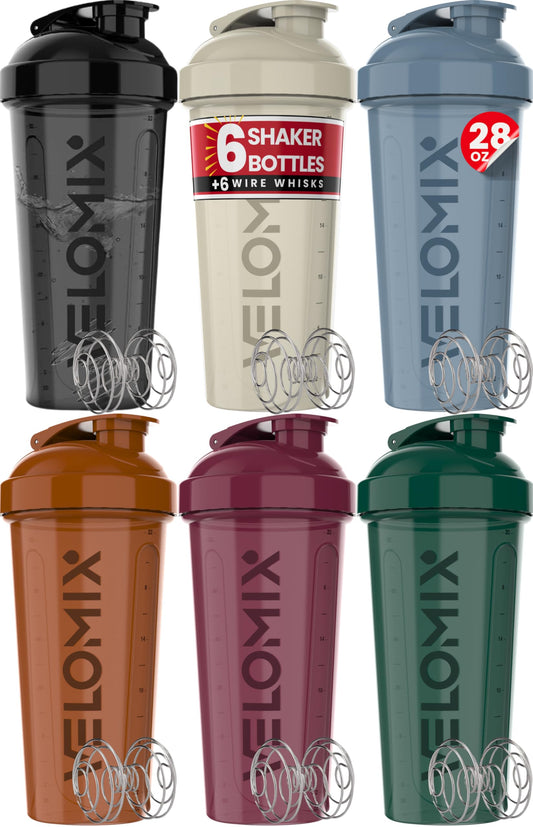 -6 PACK- Shaker Cups for Protein Shakes 28 oz - 6x Wire Whisk | Leak Proof Protein Shaker Bottle for Protein Shakes, Shaker Bottle Pack for Pre & Post Workout, Shaker Cup, Shaker Bottle(Multicolor) - Available at All In One Marketplace Canada