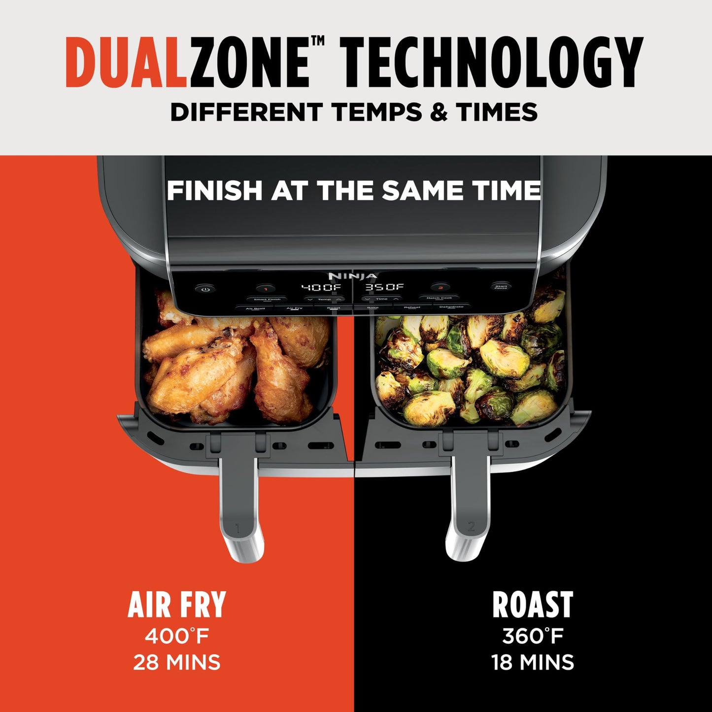 Ninja® 8‑Qt DualZone™ Air Fryer with 2 Independent Baskets, Smart Finish, Match Cook, 6‑in‑1 Family‑Size Cooking, DZ801C (Canadian Version)
