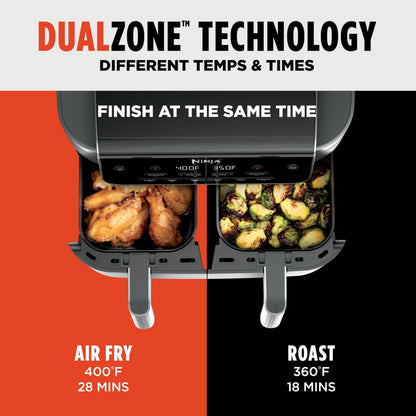 Ninja® 8‑Qt DualZone™ Air Fryer with 2 Independent Baskets, Smart Finish, Match Cook, 6‑in‑1 Family‑Size Cooking, DZ801C (Canadian Version)