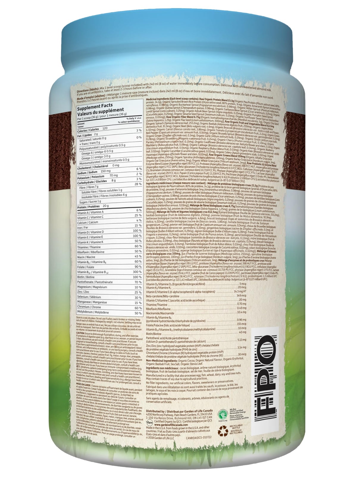 Garden of Life Raw All-in-One Nutritional Shake, Chocolate Cocoa, (28 servings- 1017g) Packed with 20 grams of Certified Organic Plant Protein packed with incredible nutrition to help build lean muscle. Assists in the building of lean muscle when combined