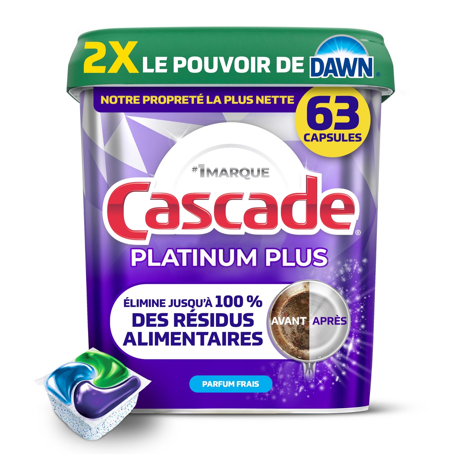 Cascade Platinum Plus Dishwasher Detergent Pods, Dish Detergent Soap, Fresh Scent, 63 Count