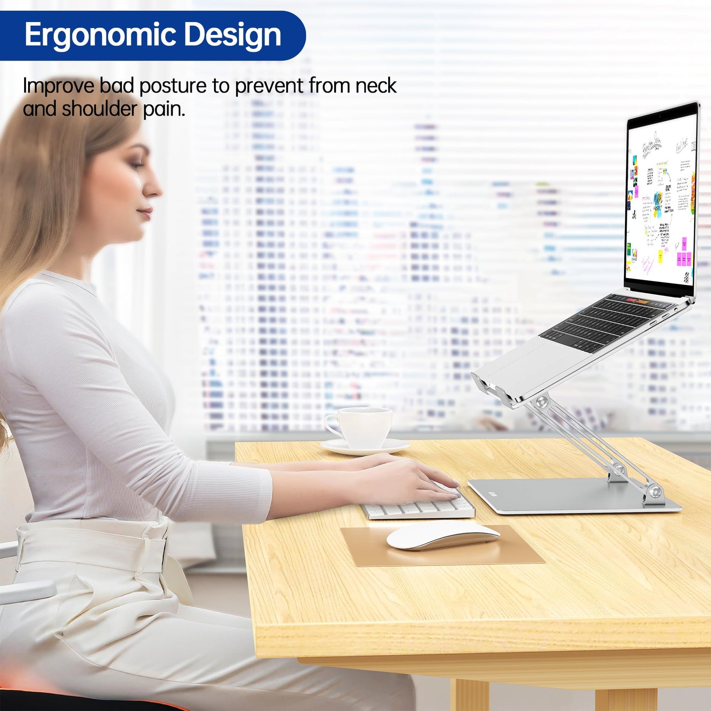 Besign LS10 Laptop Stand for Desk, Ergonomic Adjustable Notebook Tablet Stand, Riser Holder Computer Stand Compatible with Air, Pro, Dell, HP, Lenovo More 10-14" Laptops, Lapdesks (Silver)