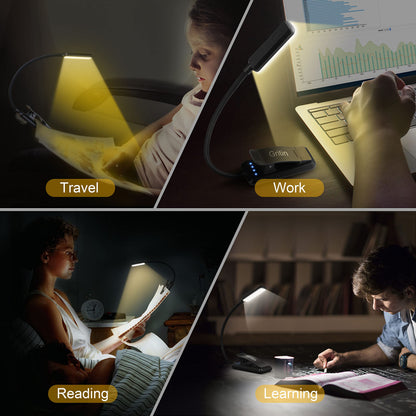 Gritin 9 LED Rechargeable Book Light for Reading in Bed-Eye Caring 3 Color Temperatures,Stepless Dimming Brightness,80 Hrs Runtime Small Lightweight Clip on Book Light for Reading,Studying-Black - Available at All In One Marketplace Canada