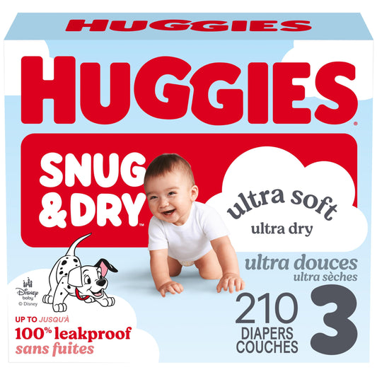 Huggies Size 3 Diapers, Snug & Dry Baby Diapers, Size 3 (16-26 lbs), 210 Count, Packaging May Vary