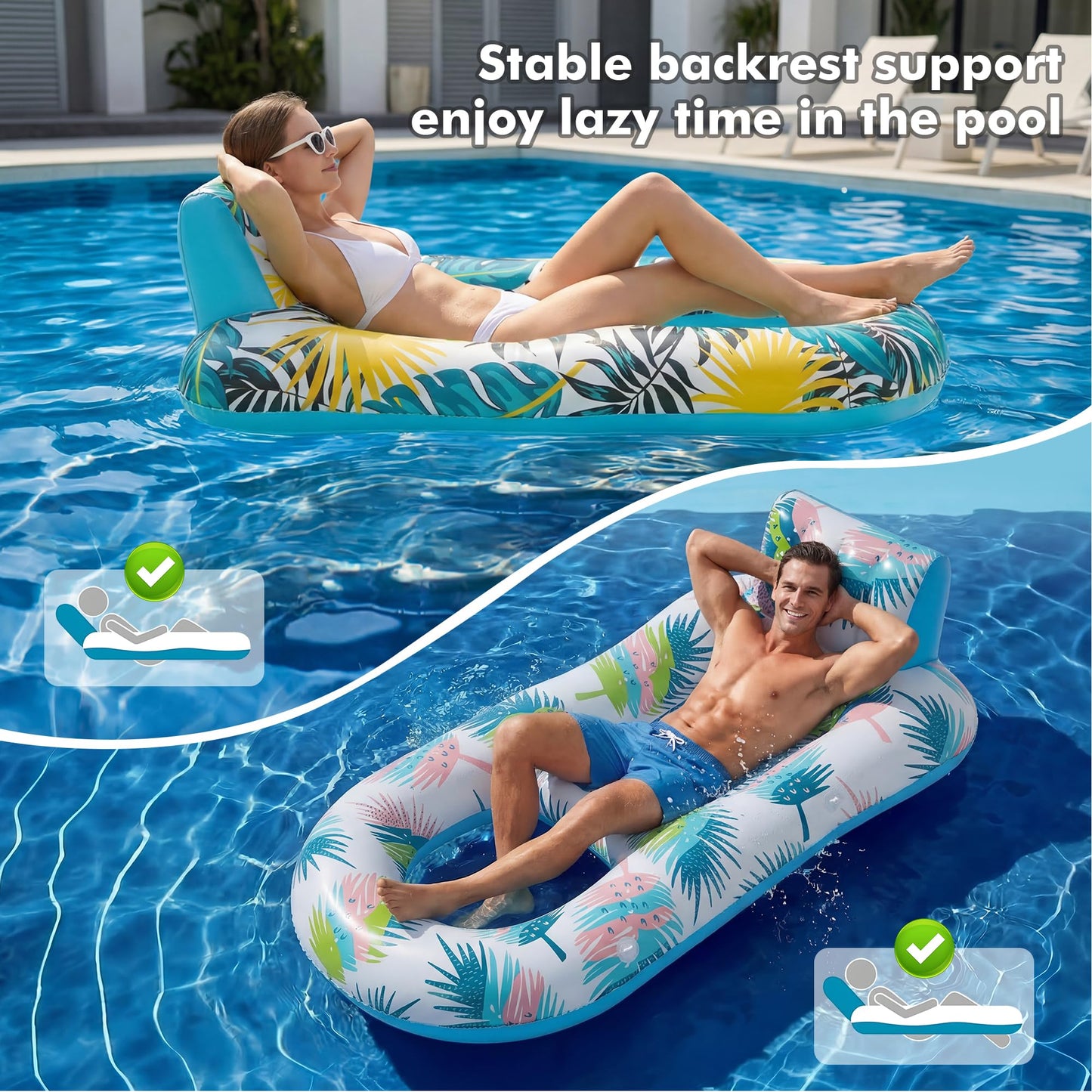 cngg v Pool Floaties for Adults,Inflatable Float Heavy Duty, Backrest & Footrest Pool Float Pool Rafts for Adults Beach Lake Party 2 Pack - Available at All In One Marketplace Canada