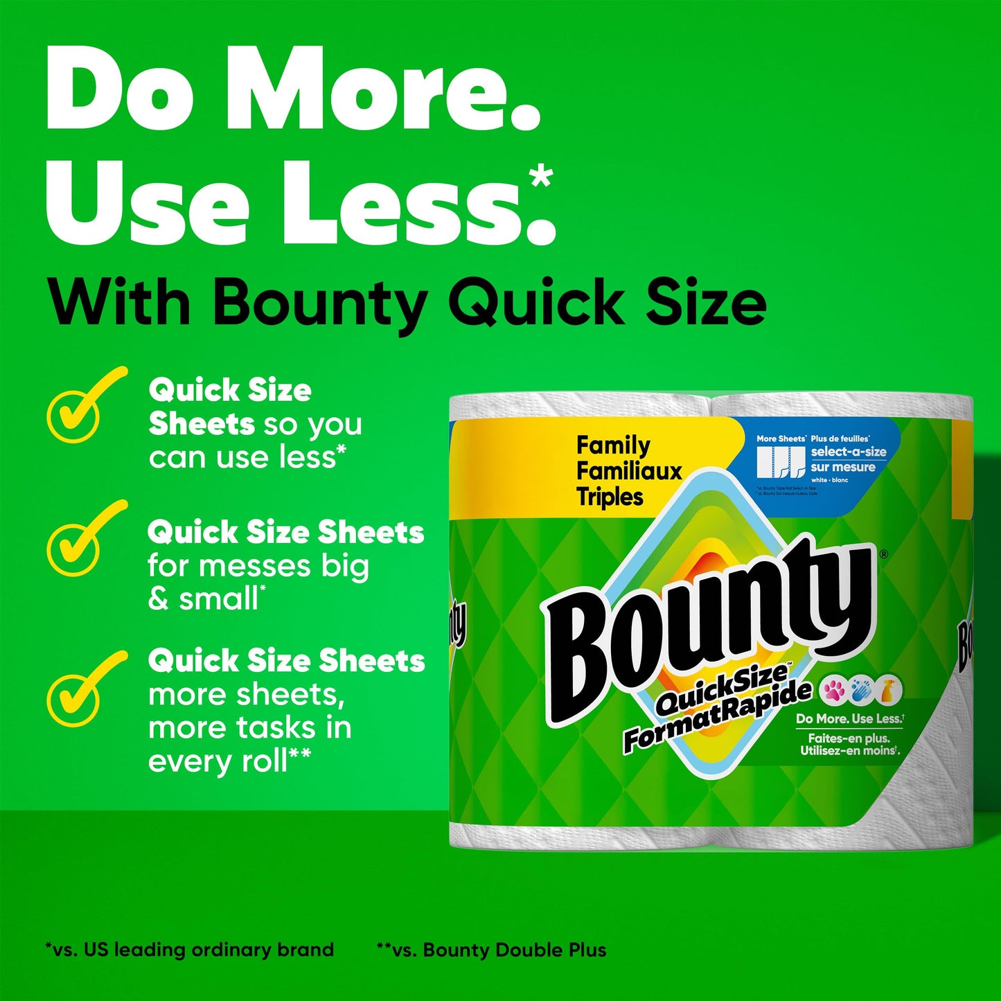 Bounty Paper Towels Quick-Size, White, 8 Family Triple Rolls = 27 Regular Rolls