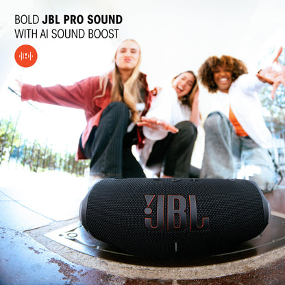 JBL Charge 6 - Portable Waterproof & Drop-Proof Bluetooth Speaker, Bold Pro Sound with AI Sound Boost, 28Hrs of Playtime, Built-in powerbank & Comes with a Sturdy/Removable Carrying Strap (White)