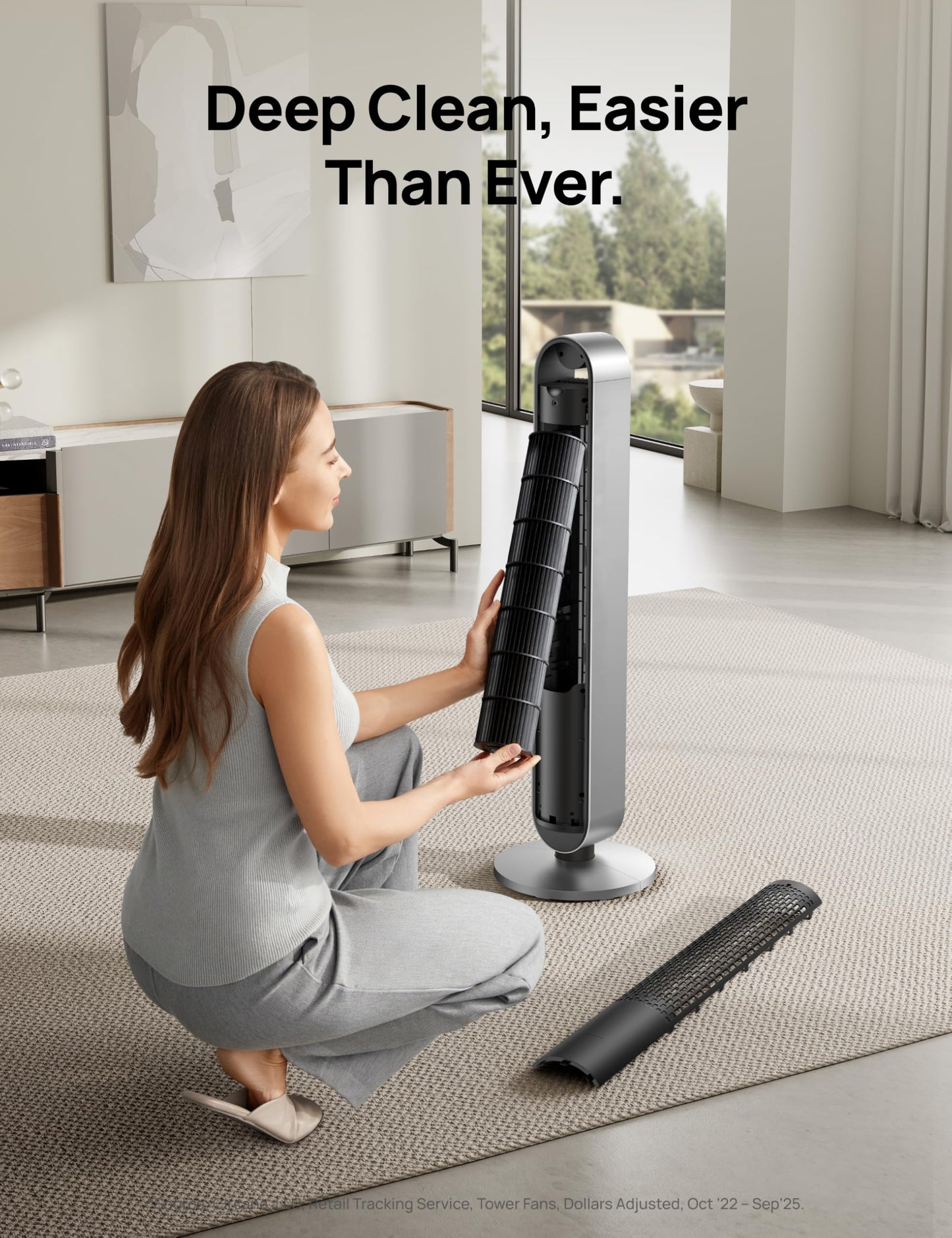 DREO Pilot Max 120° Oscillating Tower Fan, 42 Inch Bladeless Fan for Bedroom, 25dB Quiet DC Motor, Standing Fan with Remote, 12 Hyper Wind Speeds, 4 Modes, 12H Timer Floor Fans for Home Living Room DREO