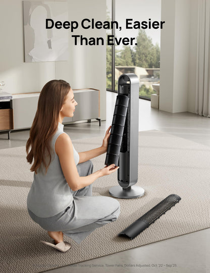 DREO Pilot Max 120° Oscillating Tower Fan, 42 Inch Bladeless Fan for Bedroom, 25dB Quiet DC Motor, Standing Fan with Remote, 12 Hyper Wind Speeds, 4 Modes, 12H Timer Floor Fans for Home Living Room DREO
