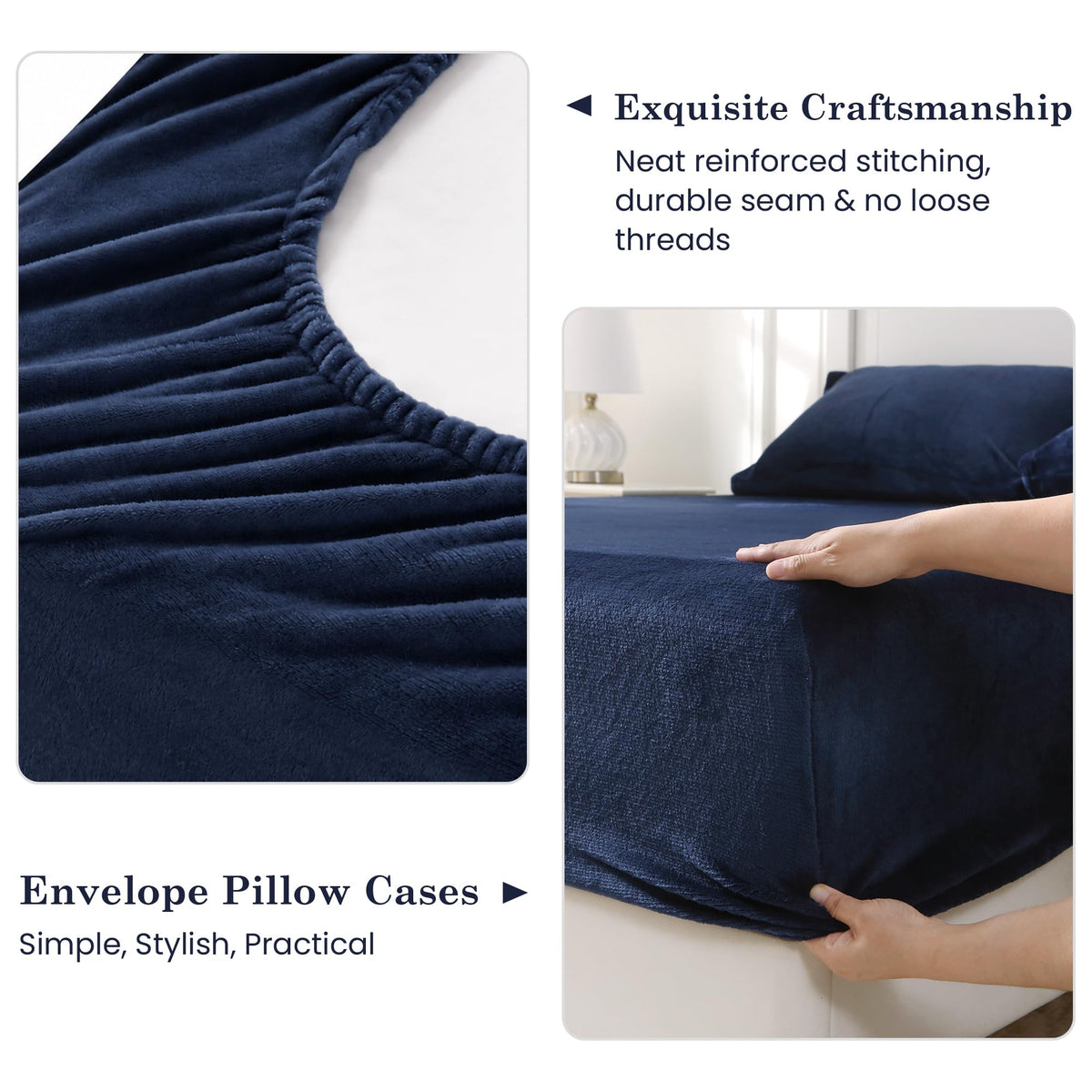 Viviland Plush Micro Polar Fleece Queen Bed Sheet Set for Winter, Navy Blue 🍁 All In One Marketplace Canada
