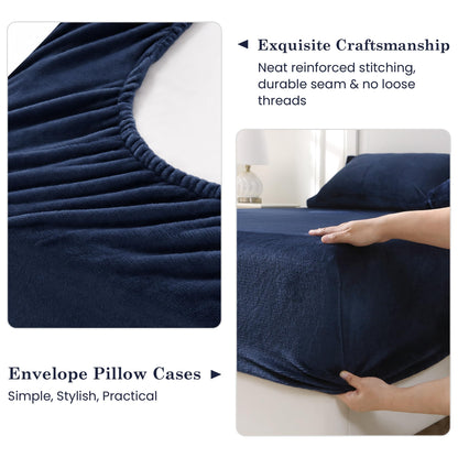 Viviland Plush Micro Polar Fleece Queen Bed Sheet Set for Winter, Navy Blue 🍁 All In One Marketplace Canada