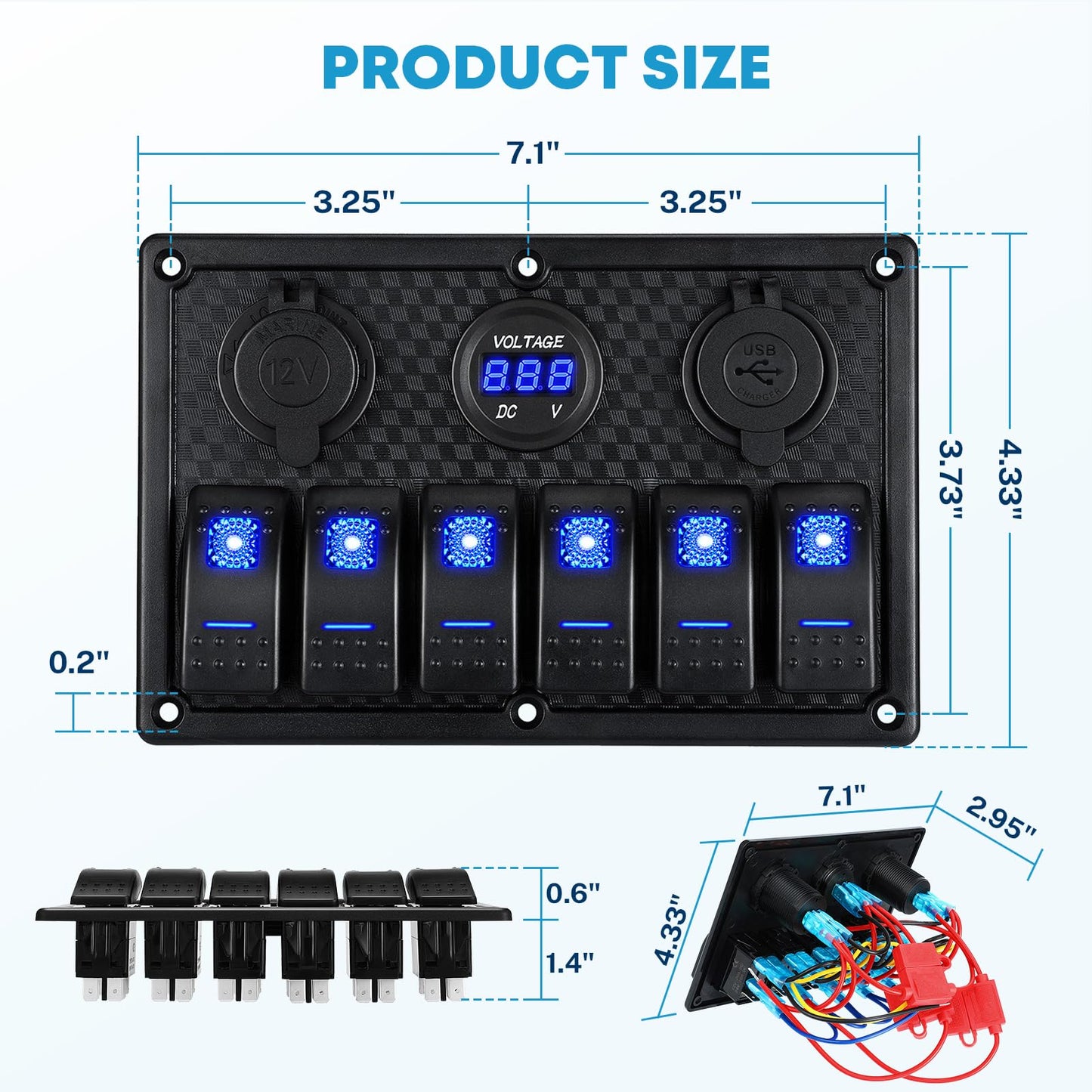 Kohree 6 Gang 12V Switch Panel with Dual QC3.0 USB Slot Socket Kohree