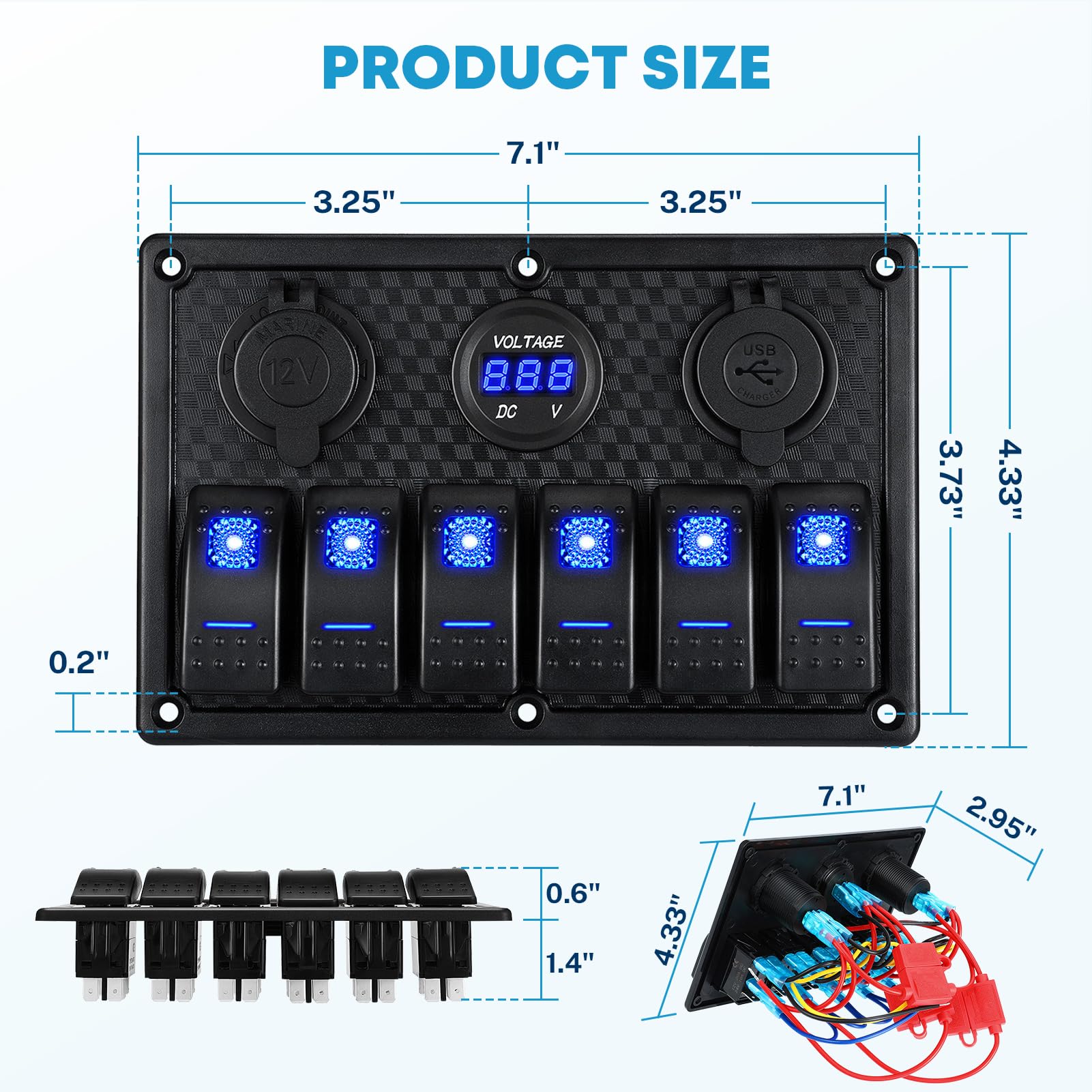 Kohree 6 Gang 12V Switch Panel with Dual QC3.0 USB Slot Socket Kohree