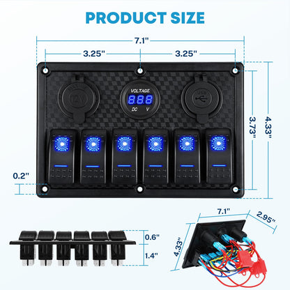 Kohree 6 Gang 12V Switch Panel with Dual QC3.0 USB Slot Socket Kohree