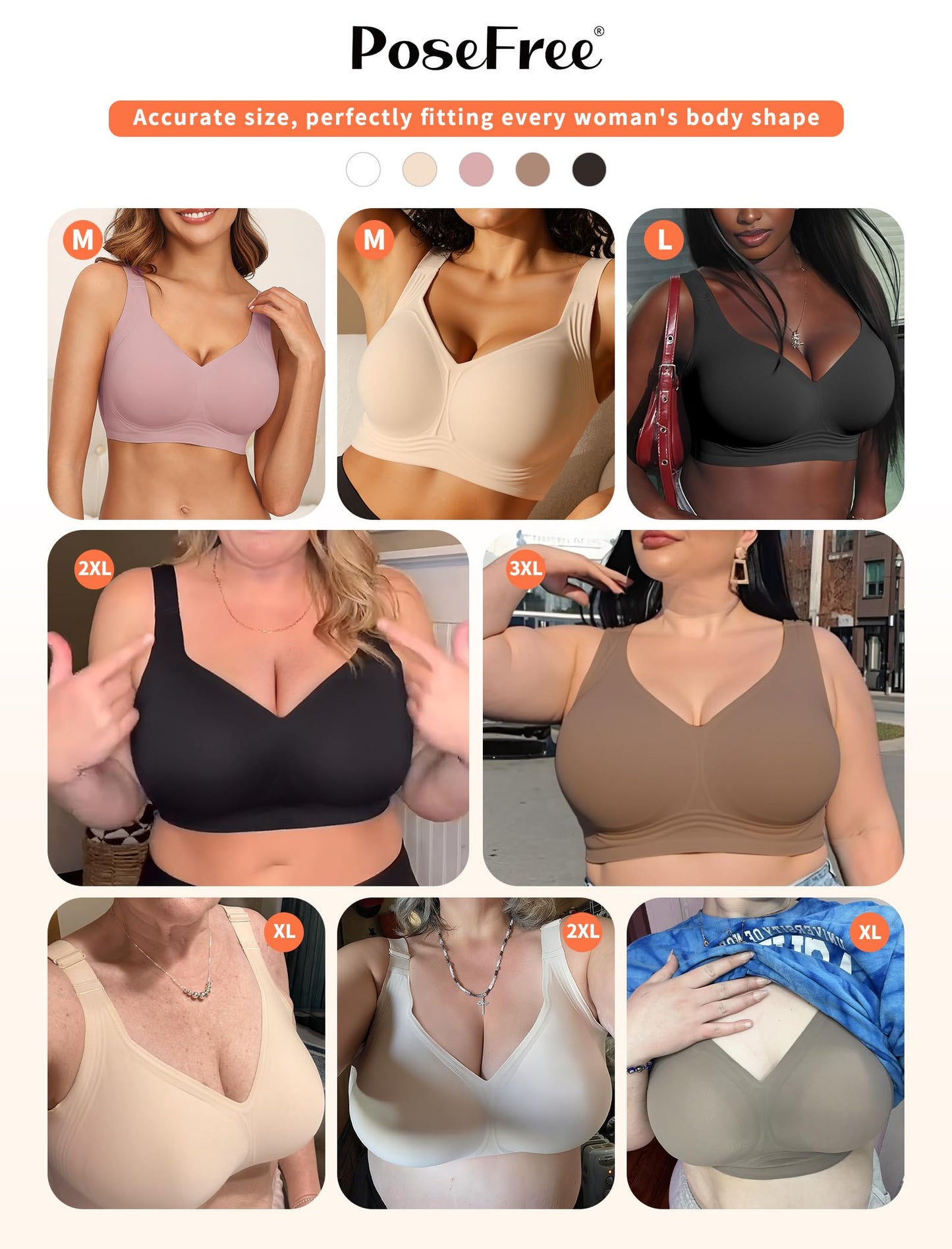 PoseFree Jelly Bras for Women Full Coverage Full Support and Lift No Underwire Back Smoothing Bralette Everyday Bra (Nude,XL)