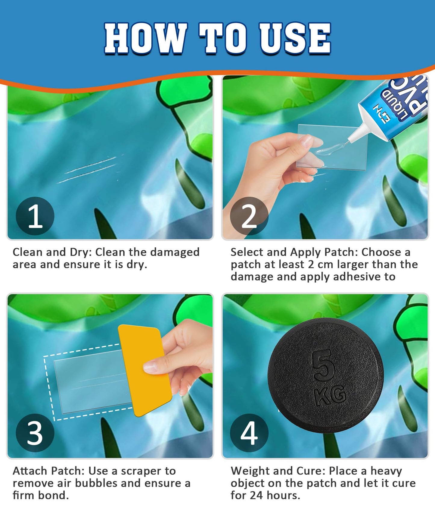 EPN Air Mattress Patch Kit, Waterproof Vinyl Pool Liner Repair Kit for Inflatables, Air Mattress, Swimming Ring, Tent, Bounce House, Inflatable Toys, Hot Tub, PVC Boat, Raft, Kayak (80ml*1)