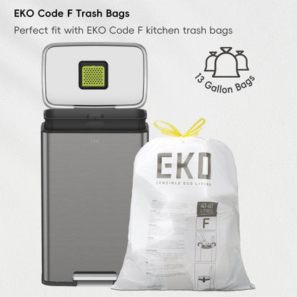 EKO Madison Gunmetal Steel 50 Liter/13.2 Gallon Step Trash Can with Inner Liner - Fingerprint Resistant Finish EKO