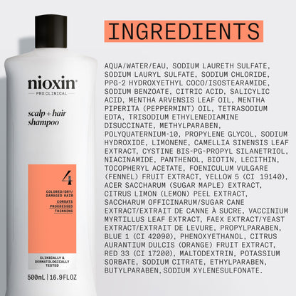 Nioxin System 4 Scalp + Hair Shampoo - Hair Thickening Shampoo For Damaged Hair with Progressed Thinning, 16.9 fl oz (Packaging May Vary) NIOXIN