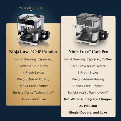Ninja Espresso Machine, Luxe Café Premier Series, Drip Coffee Maker and Rapid Cold Brew, Integrated Grinder, Assisted Tamper, Hands-Free Frother, ES601C (Canadian Version) - Available at All In One Marketplace Canada