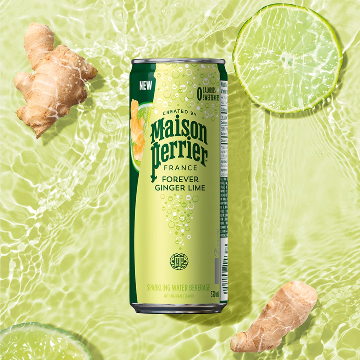 Maison Perrier Forever Ginger Lime Sparkling Water – 24 Pack of 330ml Cans