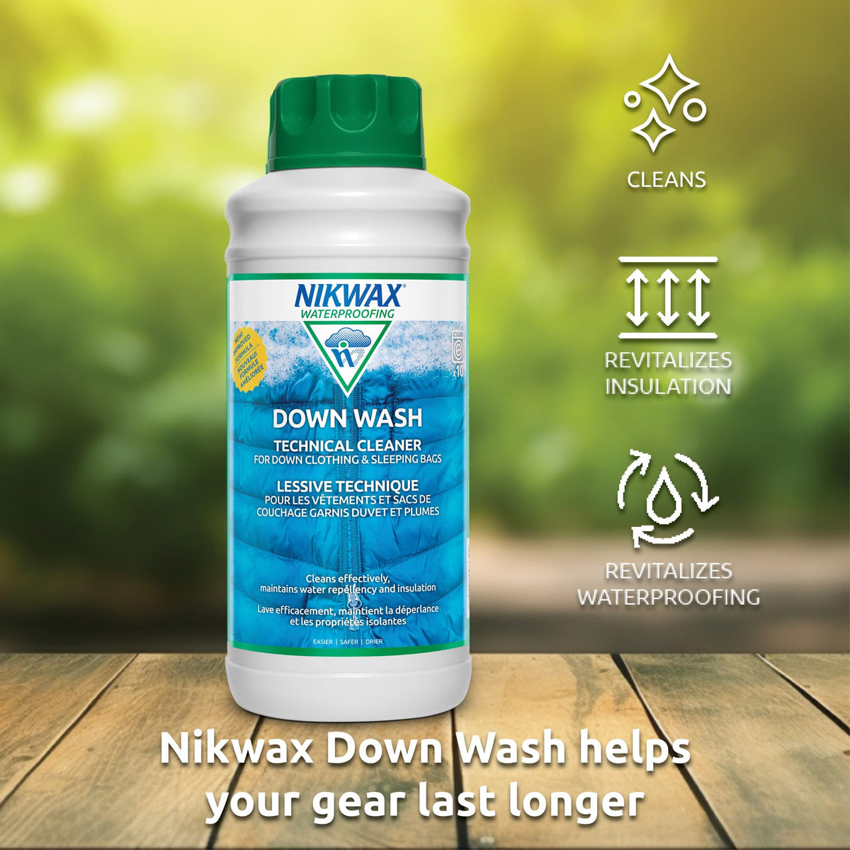 Nikwax Down Wash, 1L, Safely Cleans Down Jackets, Vests, Sleeping Bags