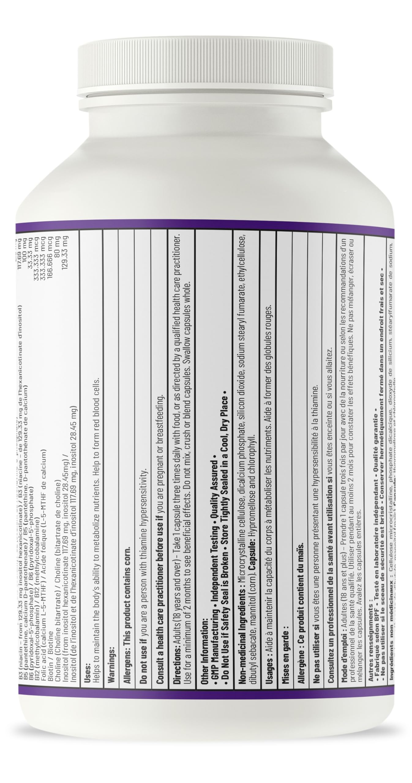 AOR Advanced B Complex Capsules, 180 Count 180-Day Supply - Full-Spectrum B Vitamin Blend with B1, B2, B3, B5, B6, B12, Inositol, Folic Acid & Biotin - Vegan, Non-GMO & Gluten-Free - Promotes Energy