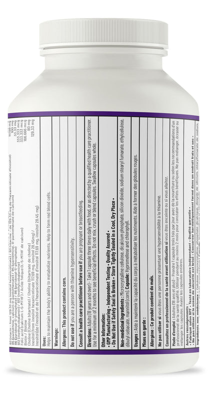 AOR Advanced B Complex Capsules, 180 Count 180-Day Supply - Full-Spectrum B Vitamin Blend with B1, B2, B3, B5, B6, B12, Inositol, Folic Acid & Biotin - Vegan, Non-GMO & Gluten-Free - Promotes Energy