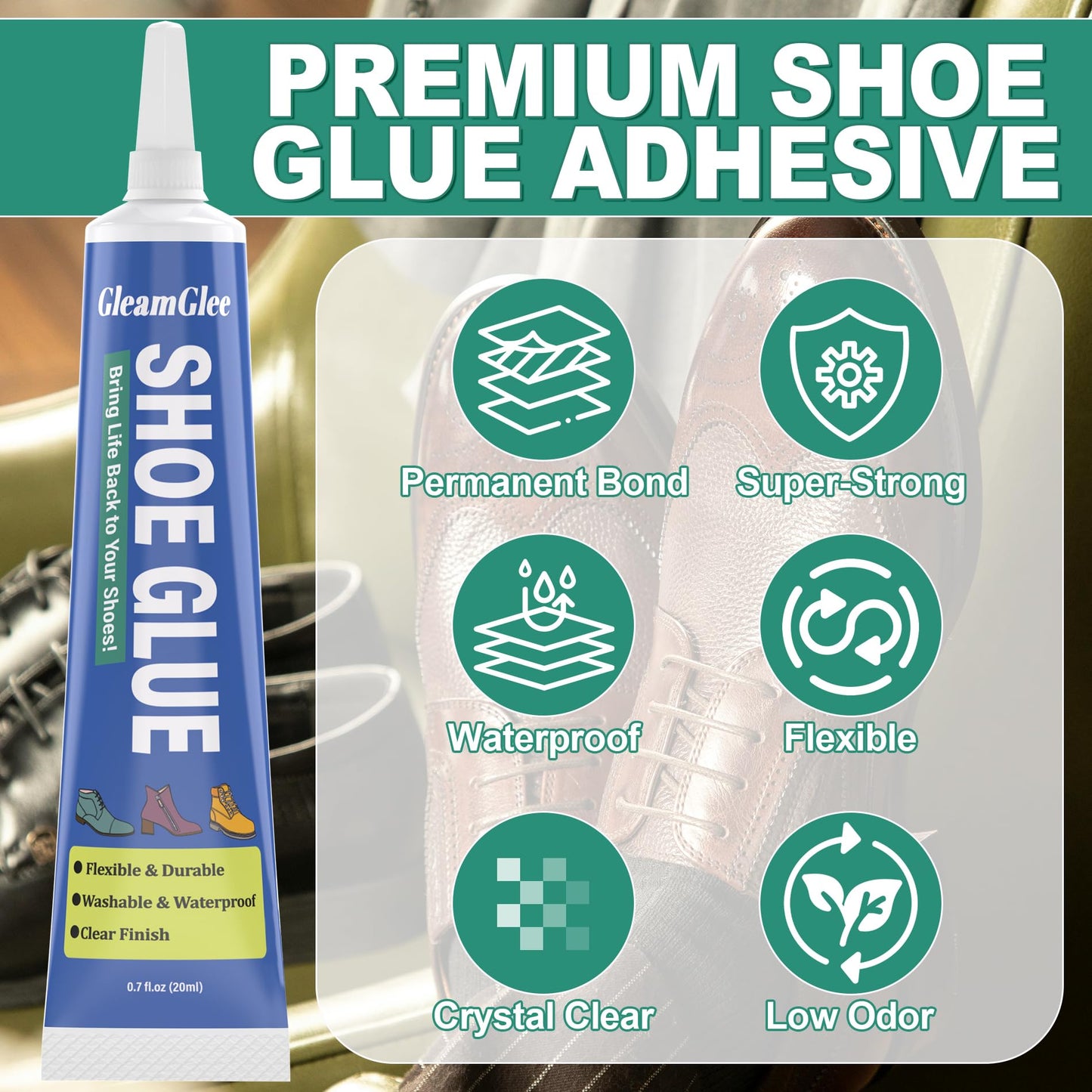 Shoe Glue, Extra Strong Shoe Repair Adhesive - Permanent, Clear, Waterproof Glue for Sneakers, Boots, Heels, Canvas, Soles, Handbags, Leather, Rubber, Vinyl - 20ml x 2 PCS - Available at All In One Marketplace Canada