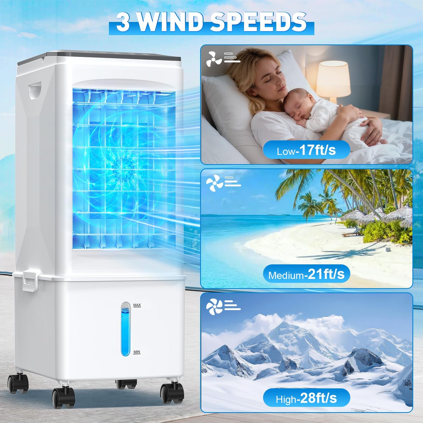Portable Air Conditioner, 9.5L Portable AC Unit, 24H Fast Cooling, 3 Speeds Cooling Fan, Quiet Air Conditioner Portable w/7H Timer & Remote, Evaporative Air Cooler for Bedroom Home Office - Available at All In One Marketplace Canada